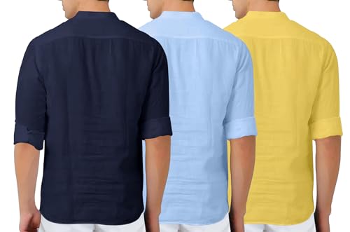 Image of Zombom Combo of Men's Solid Cotton Polyester Blend Full Sleeve Mandarin /Chinese Collor Straight Kurta Shirt (Pack of 3)