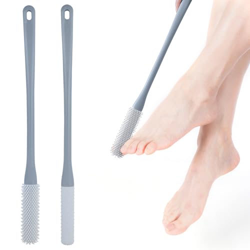 JINYJIA Spazzola per il lavaggio dei piedi 2Pcs, Spazzola per Doccia con Manico Lungo, Spazzola per Sbucciare i Piedi, Spazzola per dita dei piedi con Manico Spazzola Pulizia per anziani,Grigio