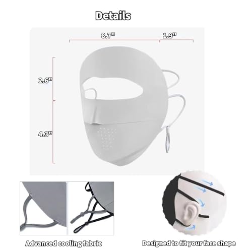 eaonitu Breathable UV Face Cover UPF 50+ Women Summer Face Covering Eye Protection Sunscreen Mask Sports Face Cover (LightGrey)