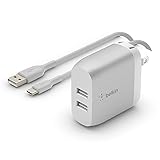 Belkin 24W Dual-Port USB-A Wall Charger + 5ft. USB-C to USB-A Cable, Silver for Galaxy S20, S20+, S20 Ultra, S10, S10+, S10e, Note10, Pixel 4, iPad Pro, (Renewed)