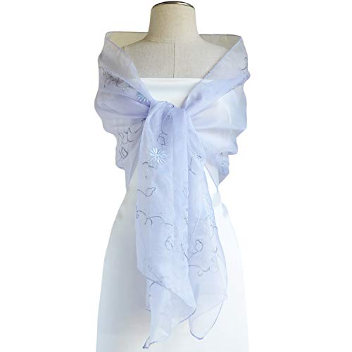 Silk Organza Shawl, 76" L x21 W, Embroidery & Beads Adorned, Lavender2