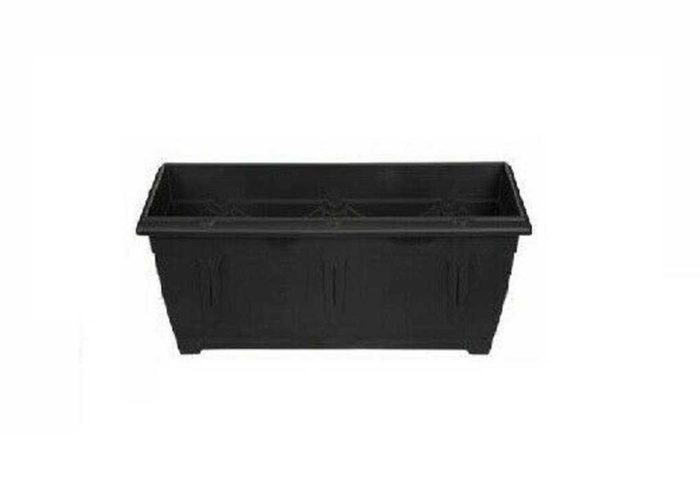 Optimal Products Plastic Window Planter Plant Pot Outdoor Garden Herb Flower Growbag Tray Broad Base Box Water Barrel (40cm Black)