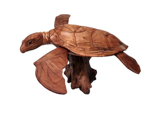 Estatua de Tortuga tallada en madera única miniatura 7