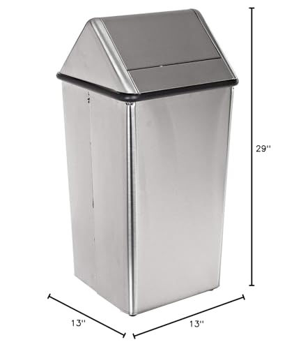 Witt Industries 1311HTSL Stainless Steel 13-Gallon Waste Watcher Hamper and Swing Top Receptacle, Square, 13" Width x 13" Depth x 29" Height, Slate
