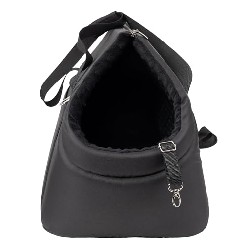 BOUTIQUE ZOO Hundetragetasche XL bis 15 kg – große Transporttasche für mittelgroße Hunde & Katzen – weich, faltbar & waschbar – 52×35×39 cm – Schwarz/Minky