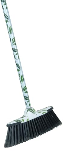 Superio Leaf Design Sweeping Broom for Home & Kitchen, Horsehair Bristle Push Broom with 48-Inch Wooden Handle, Indoor & Outdoor Floor Cleaner for Hardwood, Tile, Granite, Parquet & Concrete