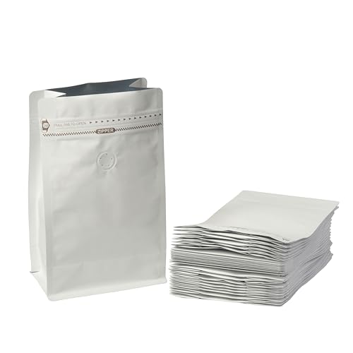 White Kraft Coffee Bags with Side Gusset, Resealable Stand-Up Coffee Pouches with Side Zipper, Degassing Valve for Coffee (Size: 3.75 x 7.25", 4oz/0.25lb, Pack of 100)