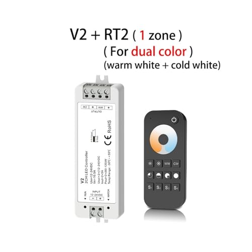 LED Dimmer V2 contrôleur bicolore CCT 2.4G télécommande RT2 DC12V-24V - 2