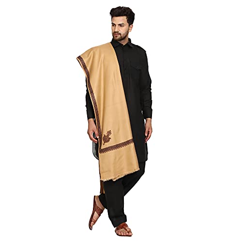 SWI WITH LABEL Men's Kashmiri Embroidered Wool Shawl