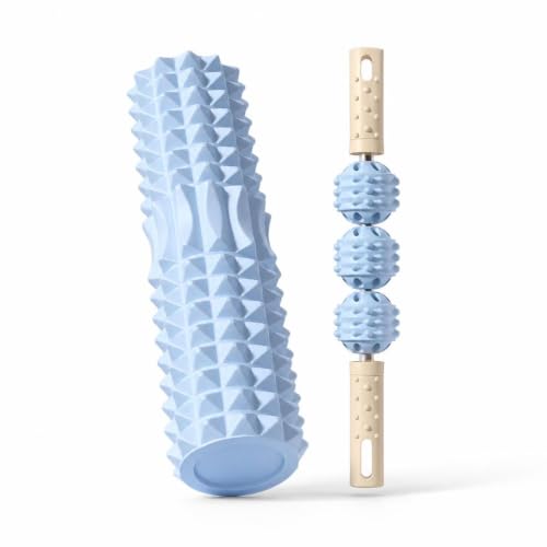 Rodillo de espuma de 45cm y barra de masaje para aliviar el dolor muscular azul