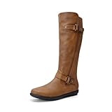 DREAM PAIRS Women's Faux Fur-Lined Knee High Fall Riding Boots,Size 8, camel,TRACE