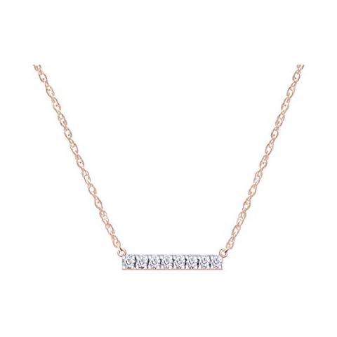 Samaira Jewelry Natural Diamond Bar Horizontal Pendant Necklace in 14k Rose Gold Plated 925 Sterling Silver For Women (0.06 Cttw, I-J Color, I2-I3 Clarity) Cover