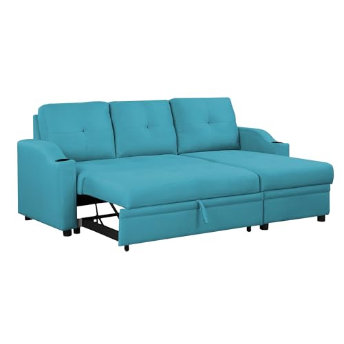 Image of Casaliving Ravonna RHS 4 Seater L Shape Corner Sofa Cum Bed for Living Room (Turquise Fabric) Premium Fabric Sofa