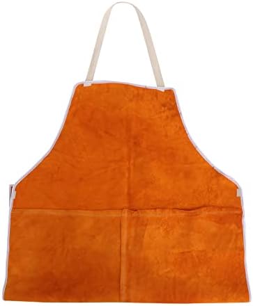 Balacoo Leather Welding Work Shop Apron, Heat- Resistant and Flame- Retardant Cowhide Leather Apron for Blacksmith, Welder, Woodworking, Home Decoration, Orange, 92X60CM