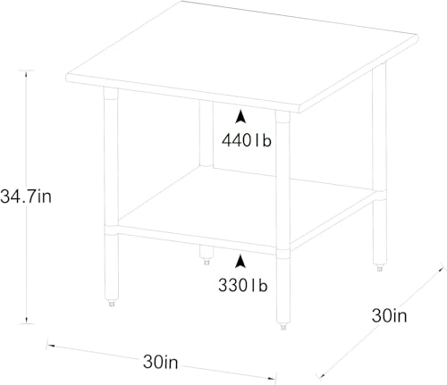 Image of ROCKPOINT Stainless Steel Table for Prep & Work 30x30 Inches, NSF Metal Commercial Kitchen Heavy Duty Table with Adjustable Under Shelf and Table Foot for Restaurant, Home and Hotel