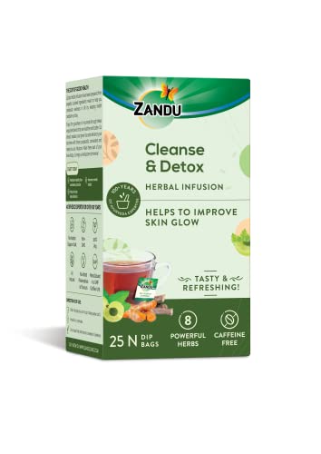 Image of Zandu Cleanse & Detox Herbal Infusion: Use This Tea Bag To Give Your Body The Gift Of Good Health |Helps Improve Skin Glow & Detoxifies The Body (25 Tea Bags), Green Tea, 90 Gram