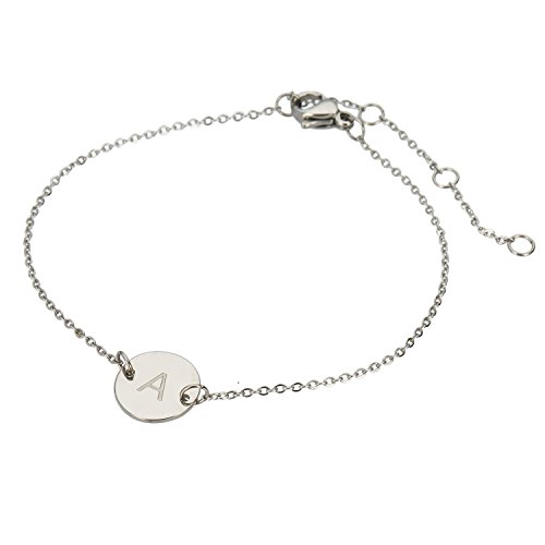 Image of HUAN XUN Stainless Steel Engraved Initial Bracelet Adjustable, 7.87 inch