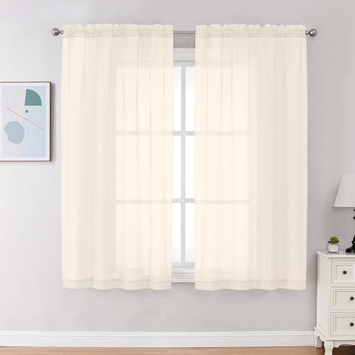 Image of Chyhomenyc Cream Sheer Curtains 68 Inch Length, Light Filtering Solid Color Bedroom Window Sheer Curtain Panels, Elegant Curtains & Drapes for Living Room, 42Wx68L, 2 Panels