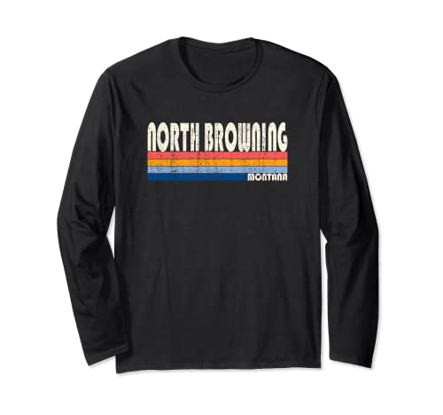 Ciudad natal de North Browning, Montana, estilo retro vintage de los 70 y 80 Manga Larga