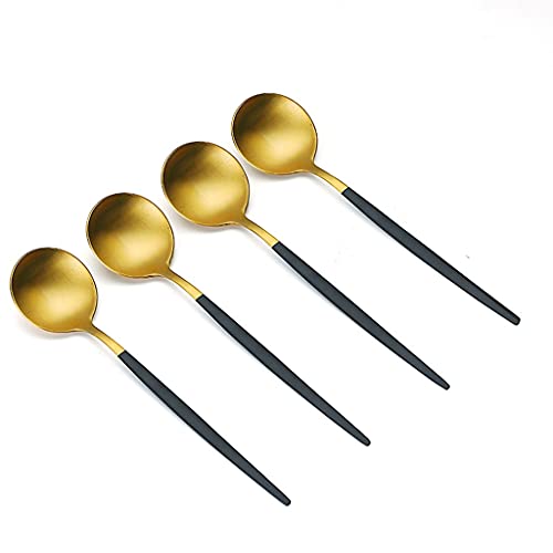 Creative Stainless Steel Spoon, Cute Long Handle Tea Ice Cream Yogurt Mixing Fork Dessert Spoon Set,for Home Kitchen Restaurant Coffee Gift (Color : 4 black spoons) Creative Stainless Steel Spoon, Cute Long Handle Tea Ice Cream Yogurt Mixing Fork Dessert Spoon Set,for Home Kitchen Restaurant Coffee Gift (Color : 4 black spoons)