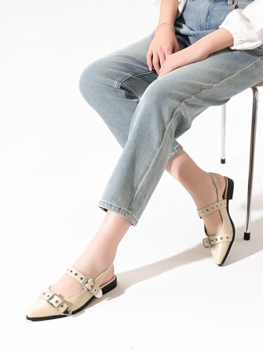 Women's Buckle Ballet Flats Pointed Closed Toe Slingback Shoes with Low Heel Comfortable Dress Flats4