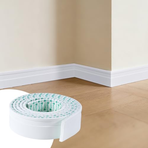 3 Meters Flexible EVA Skirting Board Trim Self-Adhesive Baseboard Molding Trim Peel and Stick Rubber Wall Base Skirting Boards Covers(50mm Wide)