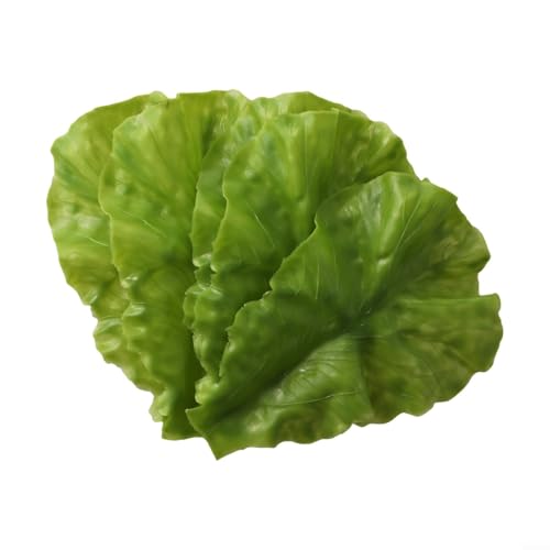 NiuLumea 5 hojas de lechuga artificiales, 16,5 x 12 cm, verdes, vegetales falsos realistas, decoración de fiesta de cocina, accesorios de fotografía y exhibición del hogar, simulación de alimentos de