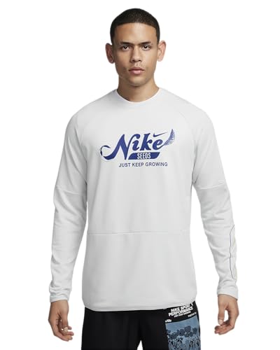 Nike Men's Dri-FIT Fleece Fitness Crew-Neck Top (Photon Dust/Photon Dust/Deep Royal Blue, FN3289-025)