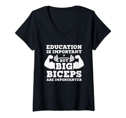 Womens Funny Education Is Important But Big Biceps Are Importanter V-Neck T-Shirt