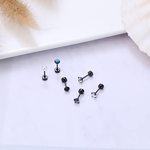 Lolias 21Pairs Flat Back Earrings For Women 20G Tiny Cartilage Earrings Stud Earrings For Cartilage Tragus Daith Helix Ear Piercing Comfortable Screw Back Earrings Pack,Blace #TOP6