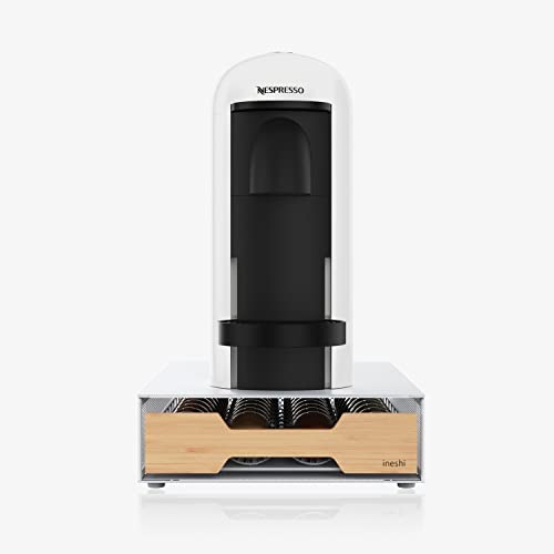 Ineshi Bamboo Podstash For Vertuo - Coffee Pod Storage Drawer/Holder/Compatible With Nespresso, Holds 40 (Ghost White) #TOP5
