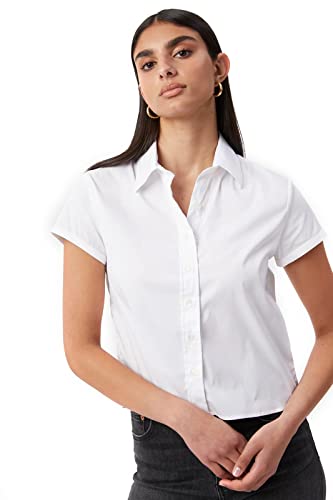 L S U Ladies Short Sleeve Blouse Workwear Office WEAR Casual WEAR Shirt Cotton Blouse (as8, Numeric, Numeric_38, Regular, Regular, White)