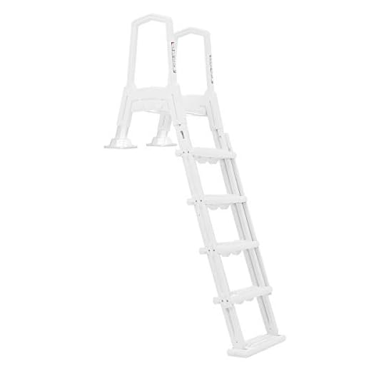 XtremepouwerUS Deluxe Incline Above Ground in-Pool Swimming Pool Ladder Pool Step Adjustable Ladder, White