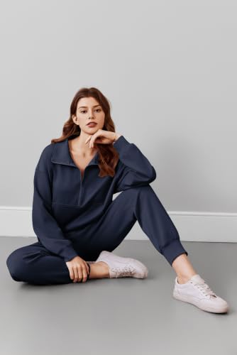 Image of PINSPARK 2 Piece Sets for Women Long Sleeve Half Zip Tracksuit Jogger Sets | Luxury & Coziness Fabric, Kangaroo Pocket Sweatshirt, Drawstring Joggers Pants,2026 Fall Travel Outfits Lounge Set