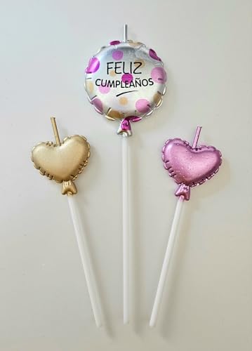 Velas Decoración Cumpleaños con Forma de Corazón, 3x Velas De