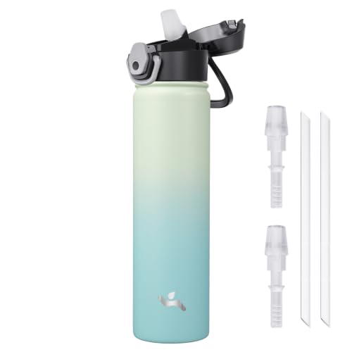 Image of Konokyo 24 oz Insulated Water Bottle with Straw, Carry Loop, Mint