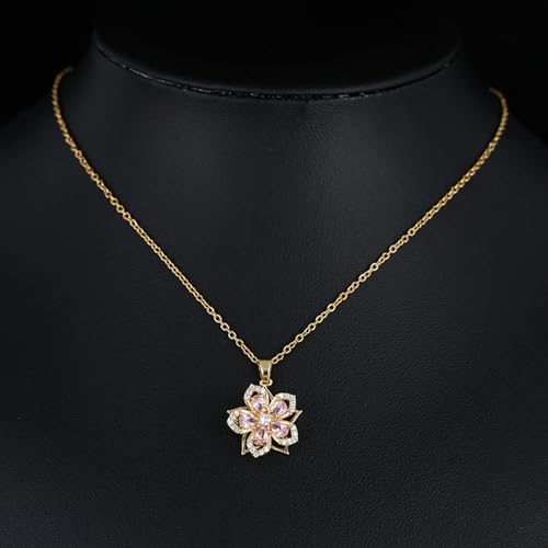 Flower Necklace for Women Gold Dainty Fidget Necklace Rotatable Crystal Silver Blossom Pendant Necklaces Adjustable Spinning Fidget Necklaces Redbud Flower Choker Funny Summer Jewelry2