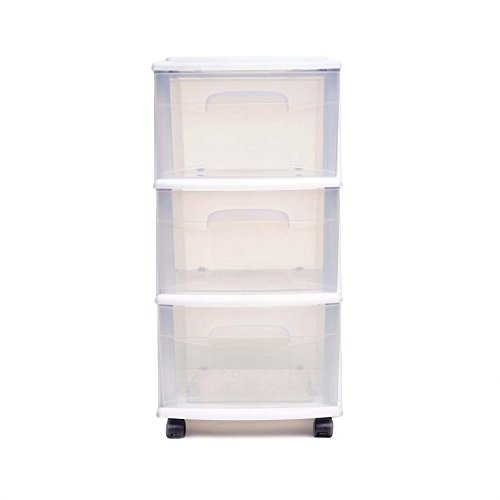 Homz 3 Drawer Plastic Storage & Organizer Cart With Removable Wheels | Rolling Storage For Home, Office, Classroom, Arts & Crafts Supplies | White Frame With Clear Drawers #TOP2