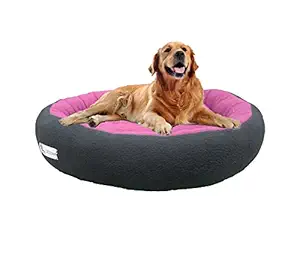 Poofy Large Size Dog and Cat Bed Round Shape Fleece Fabric Ultrasoft Micro Fiber Filling for Extra Comfort Dual Color Pink-Black Machine Washable Anti Skid Base Pet Bed for Dogs