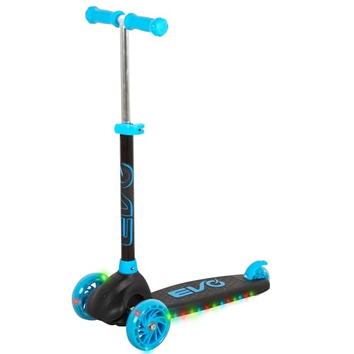 ColorBaby EVO Patinete 3 Ruedas, Negro y Azul, Luces LED, Manillar Ajustable, Base Antideslizante, Freno Trasero, Peso máx. 50 kg, Juguetes niños 3 años, Patinetes Infantiles (54337)