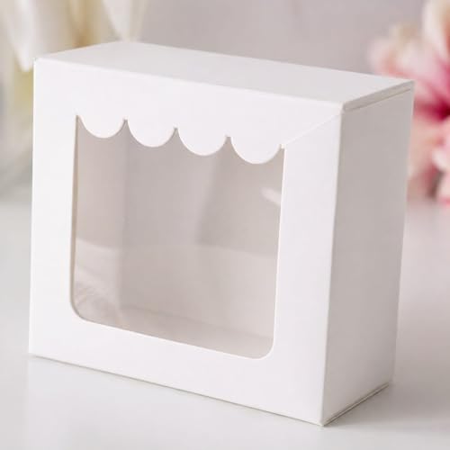 Image of Hariaura White Small Gift Box with Transparent Window (3x3x2 Inches) - Set of 10 | Premium Packaging Box for Sweets, Chocolates, Return Gifts & Pooja Items