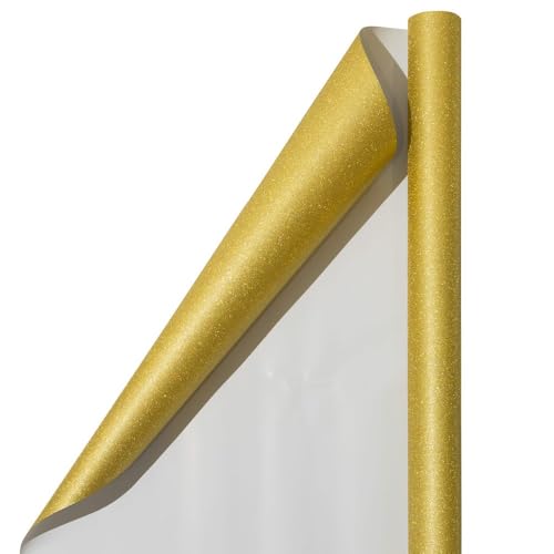 JAM Paper Gift Wrap - Glitter Wrapping Paper - 25 Sq Ft - Gold Glitter - Roll Sold Individually