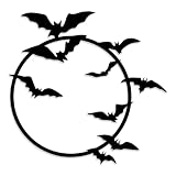 YATEASLU Halloween Bats Metal Wall Art – Halloween Wall Decor, Unique Moon and Bat Design for Home & Kitchen, Durable and Stylish Indoor/Outdoor Decoration
