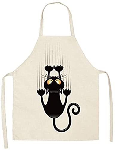 ShopINess Delantales de Cocina Gato para Adultos y Niños para Cocinar en Familia Barbacoas Fiestas Idea Regalo Gato (Que se Cae, 68x55 cm)