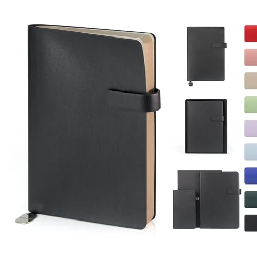 WETLOTE A5 Notizbuch Softcover Journal 106 Blatt Geradkorn Liniertes Papier mit Verschluss Leseband Innentasche für Schule Büro and Reisen 14 x 21 cm-Schwarz (13)