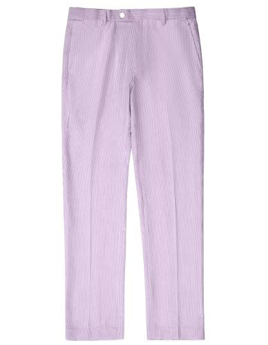 Boys' Seersucker Suit Pants School Uniform Dress Pants for Boys Slim Fit Causal Outfit for Wedding Party