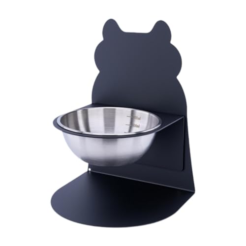 Fonowx 猫用フードボウルと水入れ、ペット用スナック容器付き, ブラックシルバーボウル