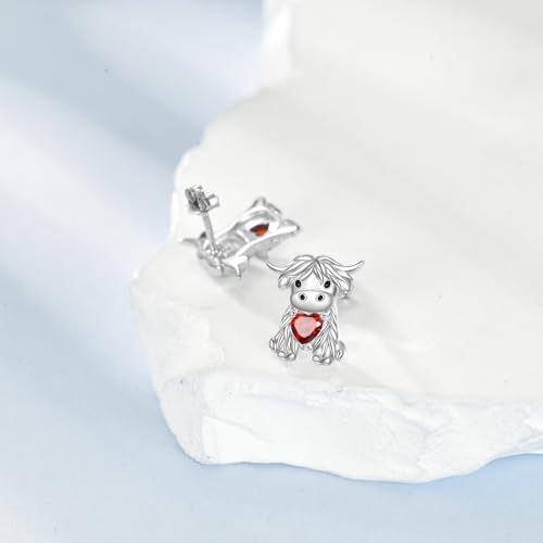 Boucles d'oreilles vache des Highlands écossais argent et pierre de naissance - 6