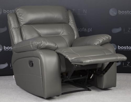 Bostonsofa Denver Relaxsessel aus echtem Leder mit Liegefunktion - Fernsehsessel mit Zero-Wall-System - manuellem Relaxmechanismus & ergonomischer Polsterung - ideal für große Personen - Dunkelgrau – Bild 6