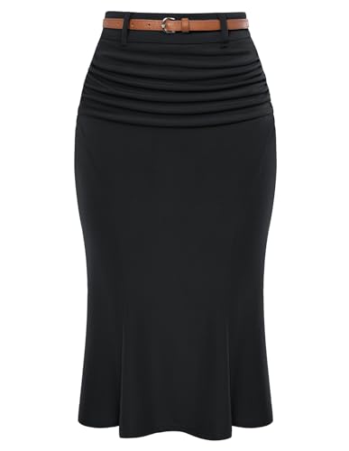 Damen Rock Vintage Midi Bleistiftrock High Waist Bodycon Rock Elegant Skirt Sommer Schwarz M